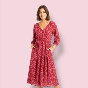 Sonoma Burgundy Floral V-Neck Midi Dress